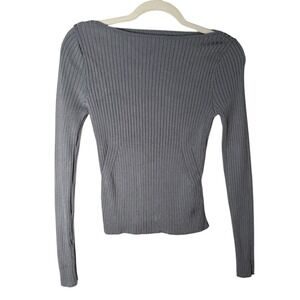 Abercrombie Fitch Ribbed Boat‎ Neck Long Sleeve Sweater Top Gray Women Small
